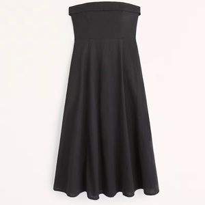 MIDI Dress strapless linen black Abercrombie & Fitch